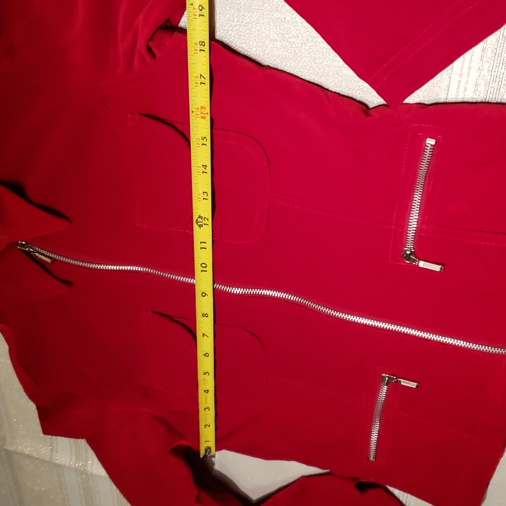 Vintage Essentials NEW Blazer Jacket Top Cotton Velour Front Zip RED Womens NWOT - Picture 10 of 15